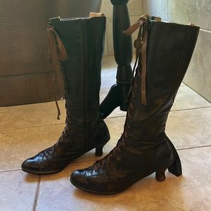Vintage Sz 42 Steampunk Witch CosPlay Tall Wingtip Lace-up Boot Brown